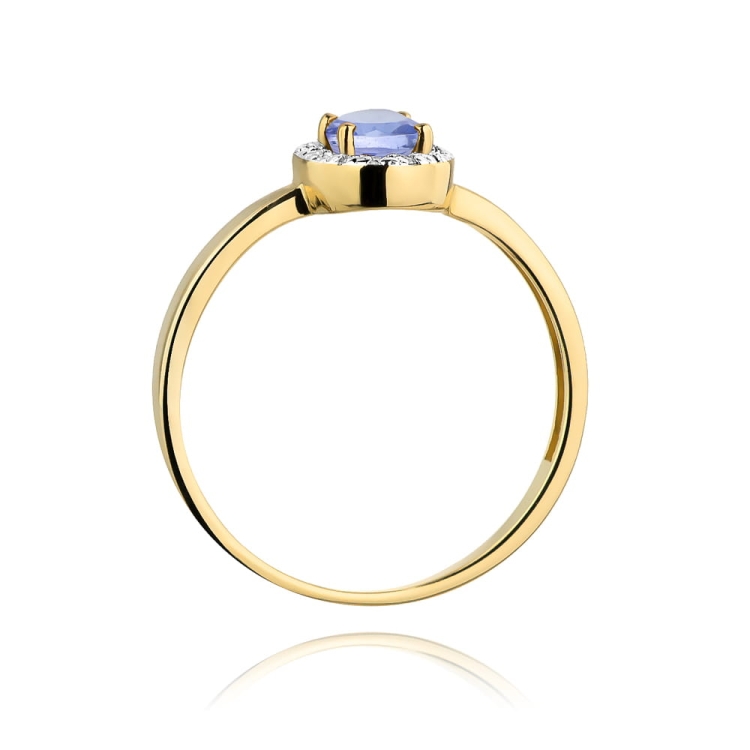 Pierścionek zaręczynowy z żółtego złota z tanzanitem i diamentami 0,08ct Fire Of Love  BW-330-tanzanit