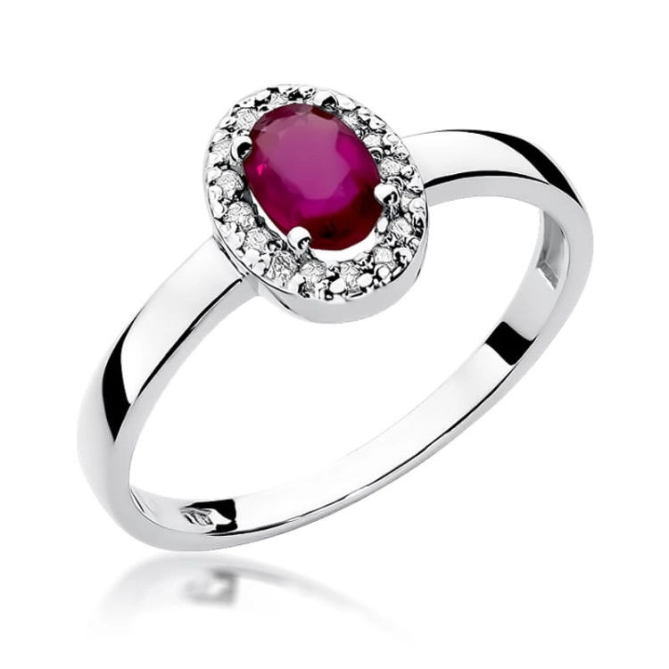 Pierścionek zaręczynowy z białego złota z rubinem i diamentami 0,08ct Fire Of Love  BW-330-rubin-b