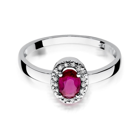 Przejdź do produktu Pierścionek zaręczynowy z białego złota z rubinem i diamentami 0,08ct Fire Of Love