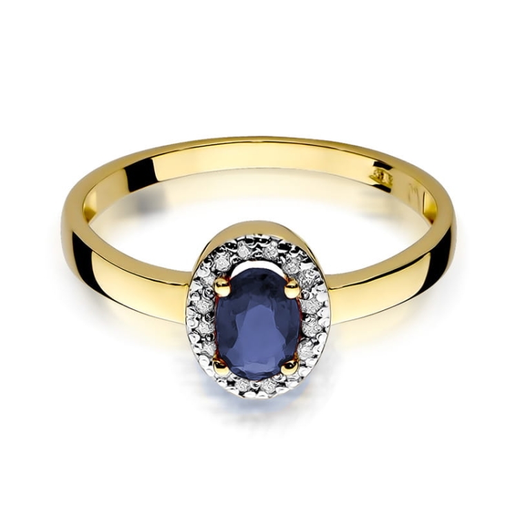 Pierścionek zaręczynowy z żółtego złota z szafirem i diamentami 0,08ct Fire Of Love BW-330-szafir