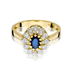 Pierścionek zaręczynowy z żółtego złota z szafirem i diamentami 0,10ct Fire Of Love BW-354-szafir