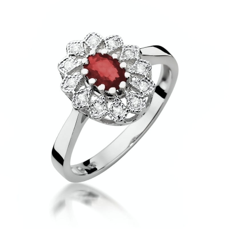 Przejdź do produktu Pierścionek zaręczynowy z białego złota z rubinem i diamentami 0,10ct Fire Of Love 