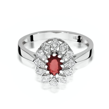 Przejdź do produktu Pierścionek zaręczynowy z białego złota z rubinem i diamentami 0,10ct Fire Of Love 