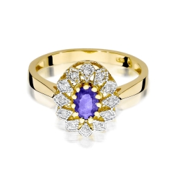Pierścionek zaręczynowy z żółtego złota z tanzanitem i diamentami 0,10ct Fire Of Love BW-354-tanzanit