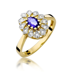 Pierścionek zaręczynowy z żółtego złota z tanzanitem i diamentami 0,10ct Fire Of Love BW-354-tanzanit