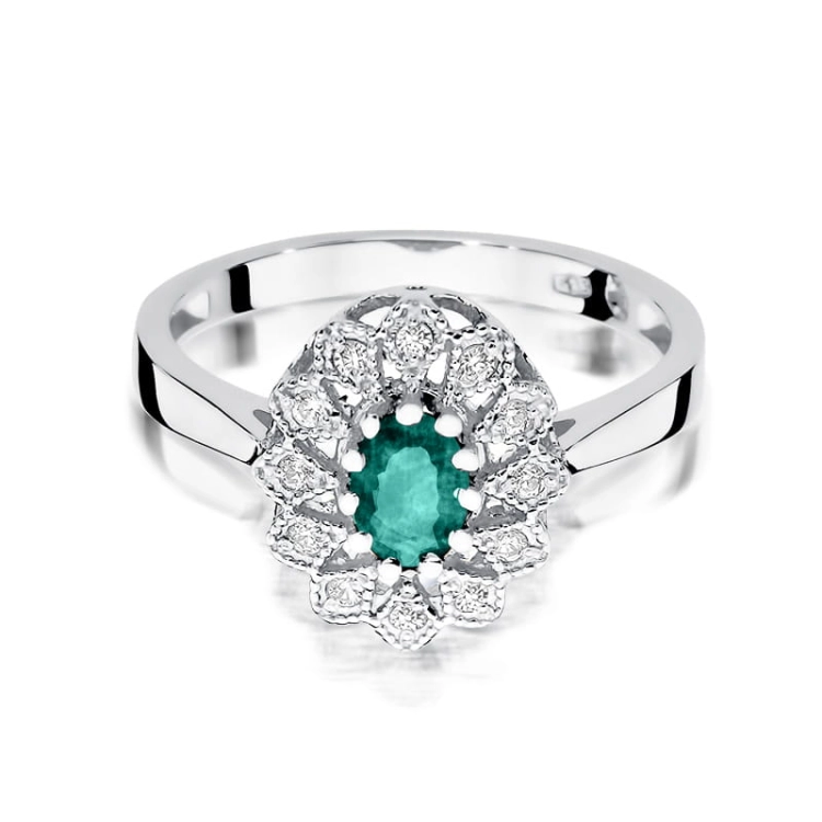 Pierścionek zaręczynowy z białego złota z szmaragdem i diamentami 0,10ct Fire Of Love BW-354-szmaragd-b