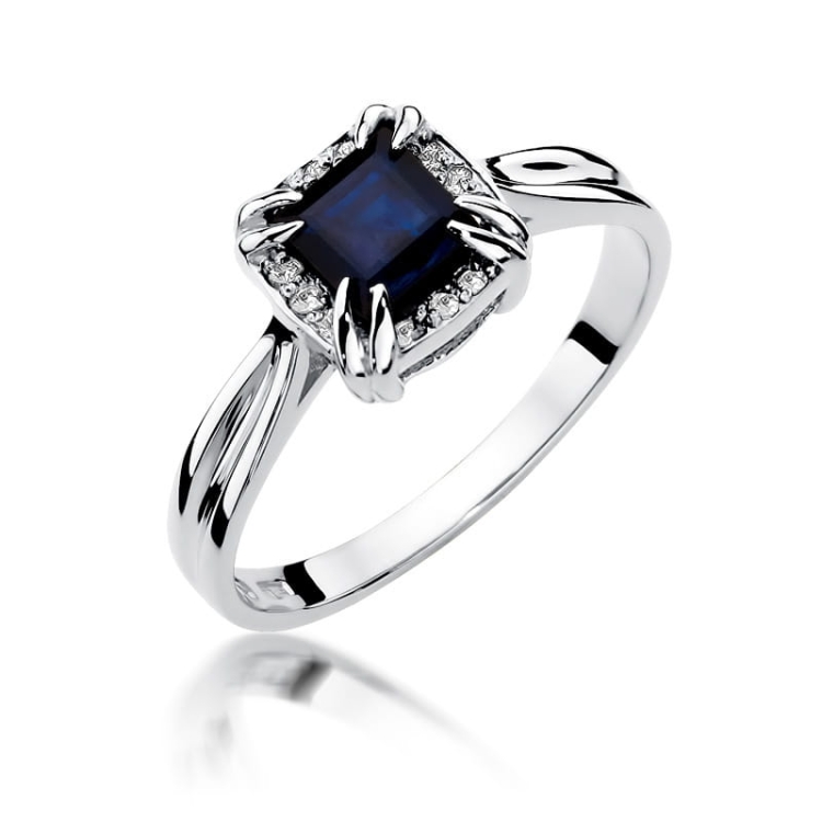 Pierścionek zaręczynowy z białego złota z szafirem i diamentami 0,06ct Fire Of Love BW-358-b