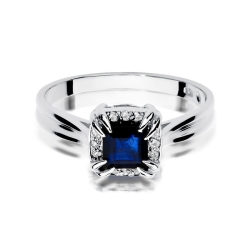 Pierścionek zaręczynowy z białego złota z szafirem i diamentami 0,06ct Fire Of Love BW-358-b