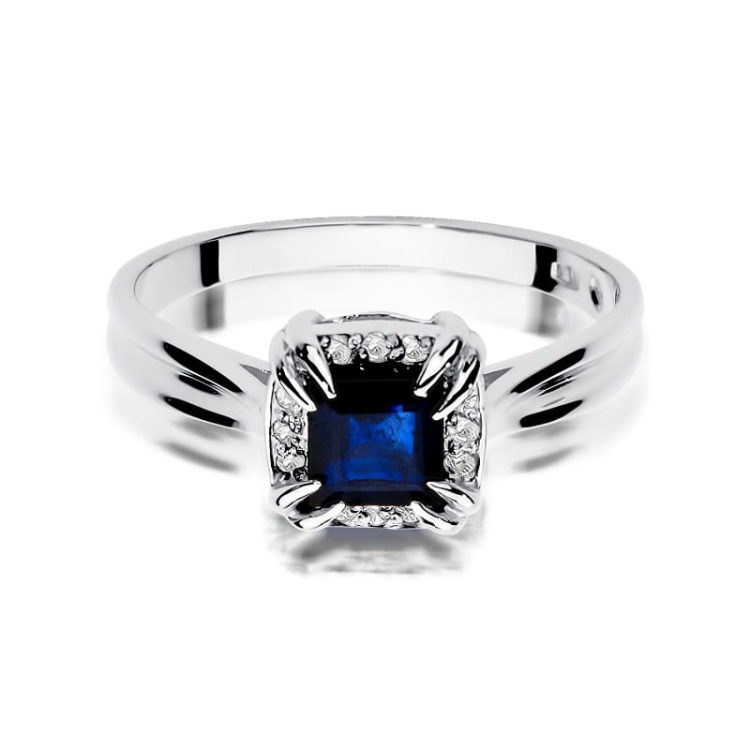 Pierścionek zaręczynowy z białego złota z szafirem i diamentami 0,06ct Fire Of Love BW-358-b