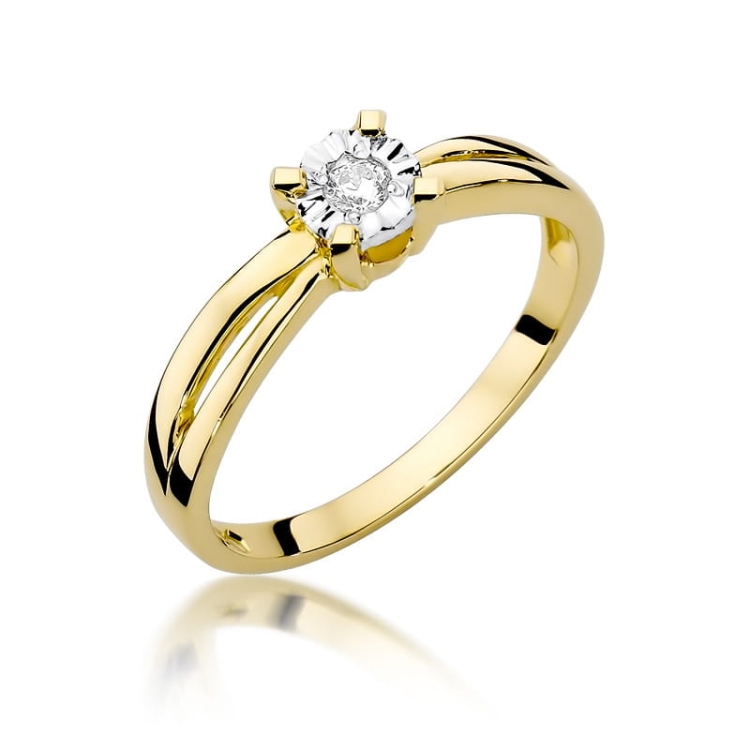 Pierścionek zaręczynowy z żółtego złota z diamentem 0,08ct Fire Of Love BW-360