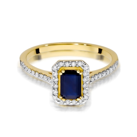 Przejdź do produktu Pierścionek zaręczynowy z żółtego złota z szafirem i diamentami 0,19ct Fire Of Love 