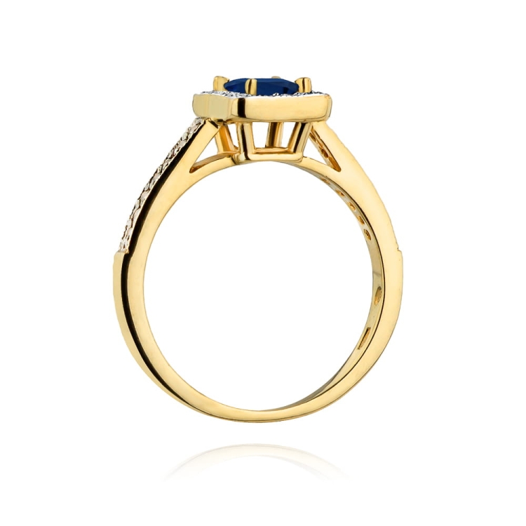 Pierścionek zaręczynowy z żółtego złota z szafirem i diamentami 0,19ct Fire Of Love BW-403-szafir