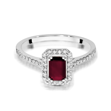 Przejdź do produktu Pierścionek zaręczynowy z białego złota z rubinem i diamentami 0,19ct Fire Of Love 