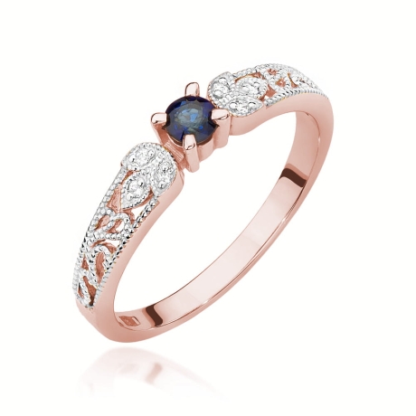 Przejdź do produktu Pierścionek zaręczynowy z różowego złota z szafirem i diamentami 0,03ct Fire Of Love 
