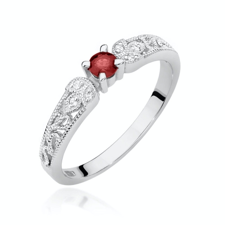 Przejdź do produktu Pierścionek zaręczynowy z białego złota z rubinem i diamentami 0,03ct Fire Of Love 