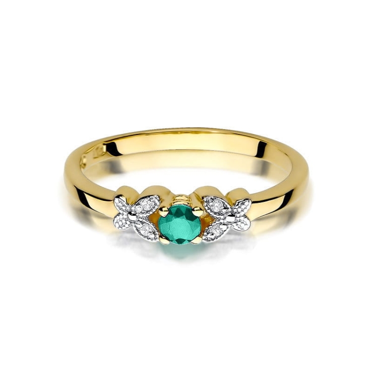 Pierścionek zaręczynowy z żółtego złota z szmaragdem i diamentami 0,02ct Fire Of Love BW-414-szmaragd