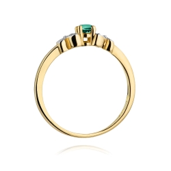 Pierścionek zaręczynowy z żółtego złota z szmaragdem i diamentami 0,02ct Fire Of Love BW-414-szmaragd
