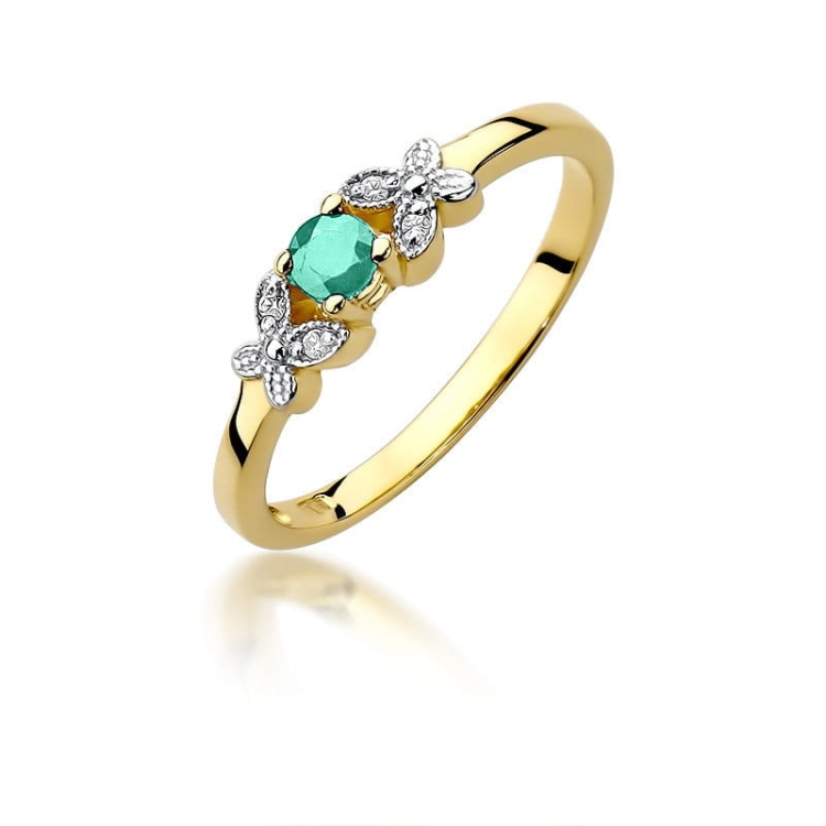 Pierścionek zaręczynowy z żółtego złota z szmaragdem i diamentami 0,02ct Fire Of Love BW-414-szmaragd