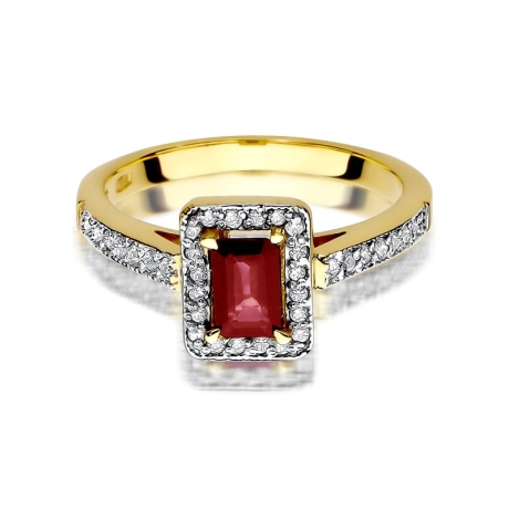 Przejdź do produktu Pierścionek zaręczynowy z żółtego złota z rubinem i diamentami 0,22ct Fire Of Love