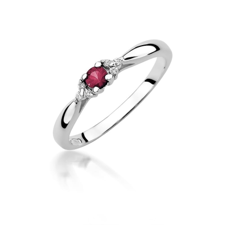 Przejdź do produktu Pierścionek zaręczynowy z białego złota z rubinem i diamentami 0,03ct Fire Of Love 