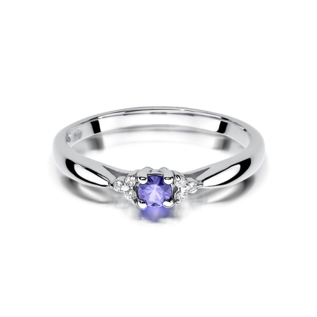 Przejdź do produktu Pierścionek zaręczynowy z białego złota z tanzanitem i diamentami 0,03ct Fire Of Love