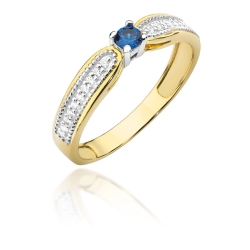 Pierścionek zaręczynowy z żółtego złota z szafirem i diamentami 0,09ct Fire Of Love BW-449-szafir