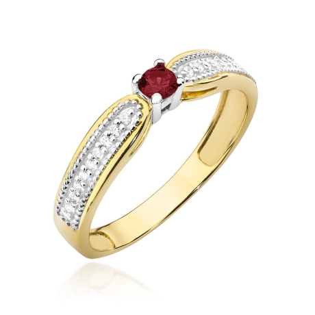 Przejdź do produktu Pierścionek zaręczynowy z żółtego złota z rubinem i diamentami 0,09ct Fire Of Love