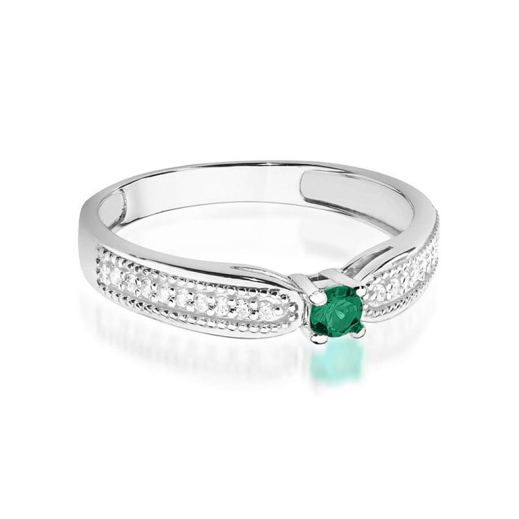 Pierścionek zaręczynowy z białego złota z szmaragdem i diamentami 0,09ct Fire Of Love BW-449-szmaragd-b