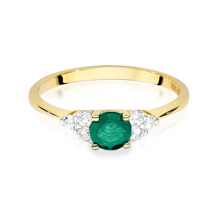 Pierścionek zaręczynowy z żółtego złota z szmaragdem i diamentami 0,18ct Fire Of Love BW-451-szmaragd