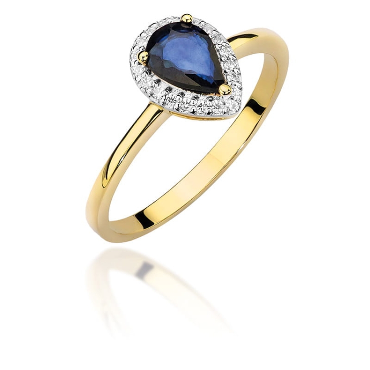 Pierścionek zaręczynowy z żółtego złota z szafirem i diamentami 0,11ct Fire Of Love BW-455