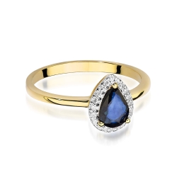 Pierścionek zaręczynowy z żółtego złota z szafirem i diamentami 0,11ct Fire Of Love BW-455