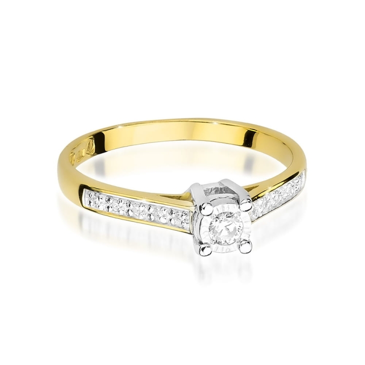 Pierścionek zaręczynowy z żółtego złota z diamentami 0,13ct Fire Of Love BW-474