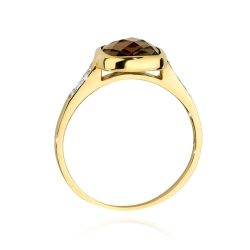 Pierścionek zaręczynowy z żółtego złota z kwarcem dymnym i diamentami 0,03ct Fire Of Love BW-478