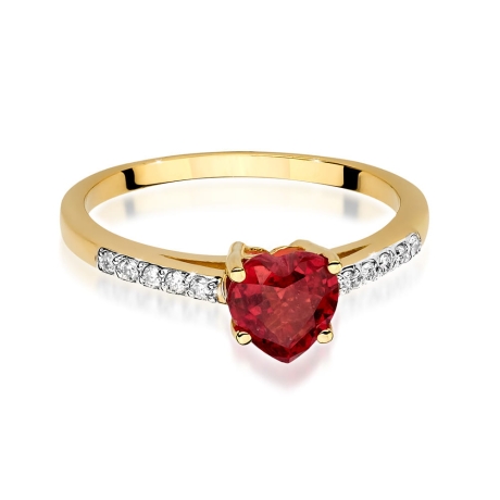 Przejdź do produktu Pierścionek zaręczynowy z żółtego złota z rubinem i diamentami 0,10ct Fire Of Love