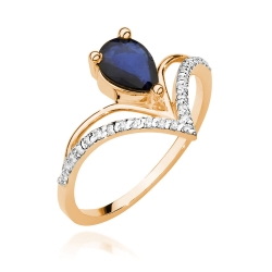 Pierścionek zaręczynowy z różowego złota z szafirem i diamentami 0,12ct Fire Of Love BW-487-r