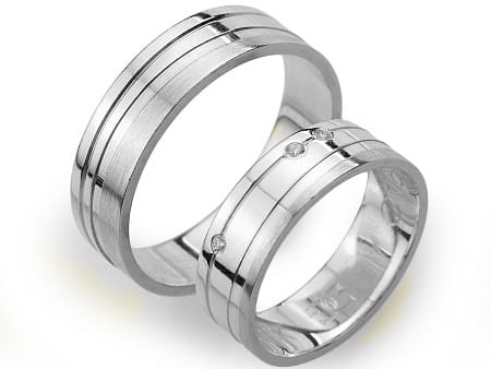 Obrączki ślubne z białego złota płaskie z cyrkoniami 6mm Always A049-b