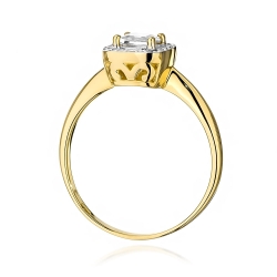 Pierścionek zaręczynowy z żółtego złota z białym szafirem i diamentami 0,10ct Fire Of Love  BW-514-biały-szafir