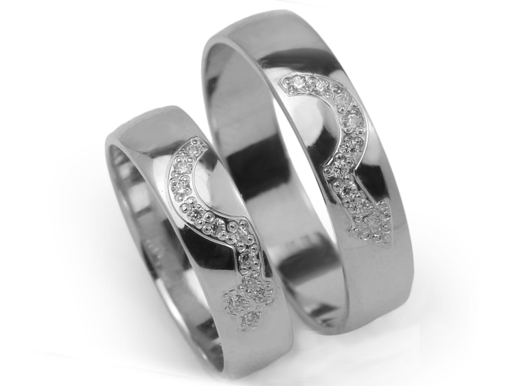 Obrączki ślubne z białego złota półokrągłe z cyrkoniami 5mm Infinity  I034-b