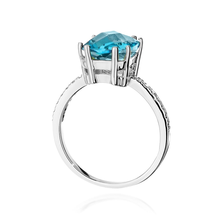 Pierścionek zaręczynowy z białego złota z topazem i diamentami 0,07ct Fire Of Love BW-527-topaz-b