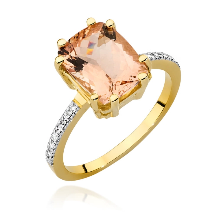 Pierścionek zaręczynowy z żółtego złota z morganitem i diamentami 0,07ct Fire Of Love BW-527-morganitem