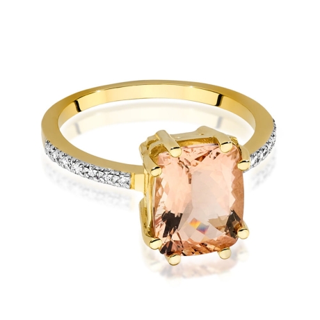 Przejdź do produktu Pierścionek zaręczynowy z żółtego złota z morganitem i diamentami 0,07ct Fire Of Love