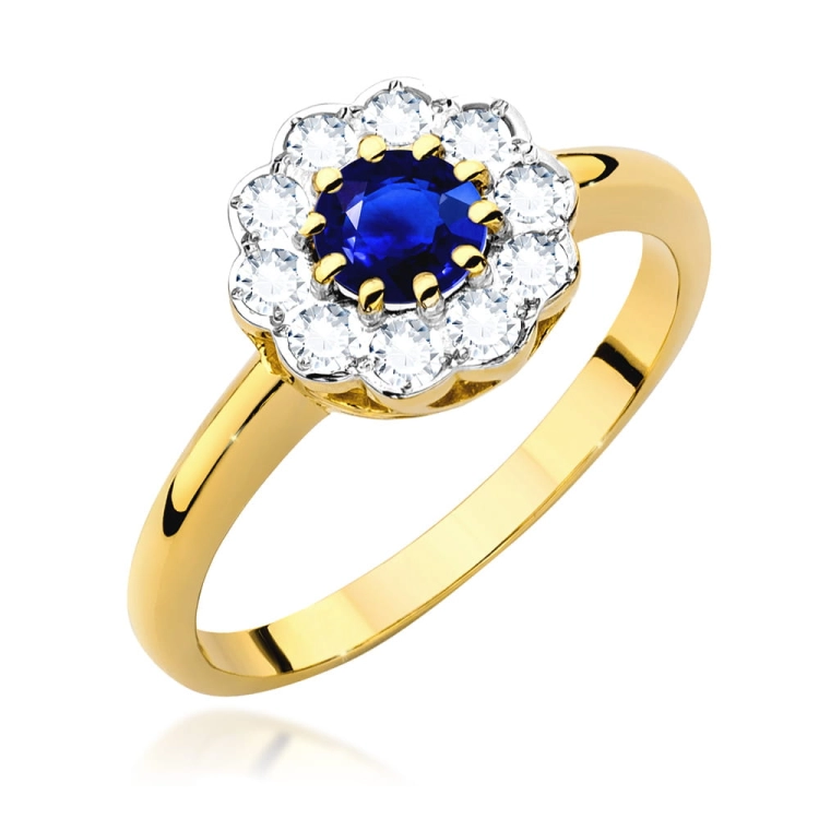 Pierścionek zaręczynowy z żółtego złota z szafirem i diamentami 0,30ct Fire Of Love  BW-529-szafir