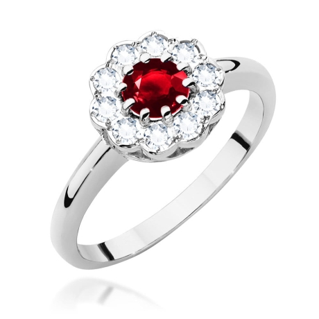 Przejdź do produktu Pierścionek zaręczynowy z białego złota z rubinem i diamentami 0,30ct Fire Of Love 