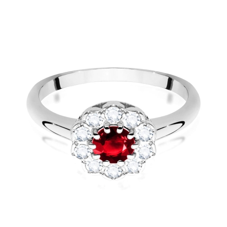 Przejdź do produktu Pierścionek zaręczynowy z białego złota z rubinem i diamentami 0,30ct Fire Of Love 