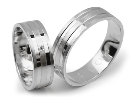 Obrączki ślubne z białego złota płaskie z cyrkonią 6mm Lovely L066-b