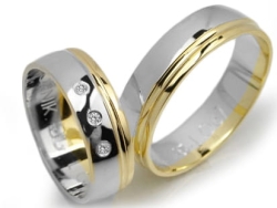Dwukolorowe obrączki ślubne półokrągłe z cyrkoniami 6mm Lovely L067-k