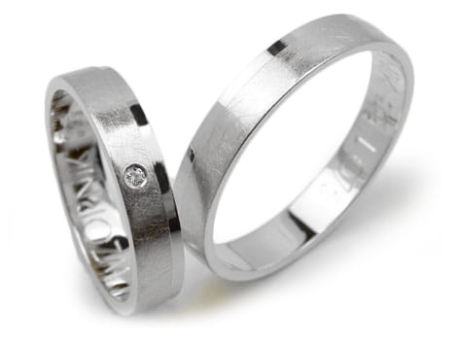 Przejdź do produktu Obrączki ślubne z białego złota płaskie z cyrkonią 4mm Lux L075 