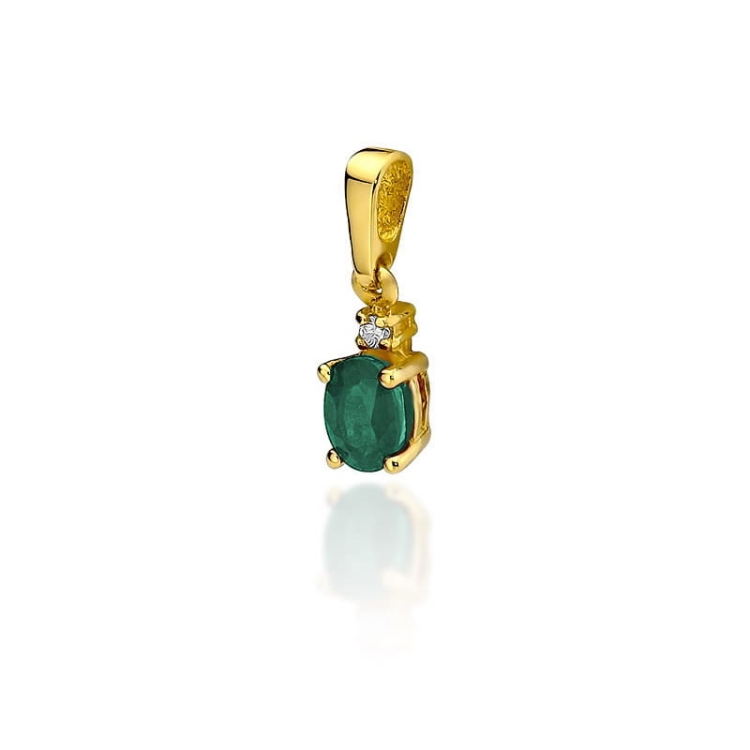 Zawieszka z żółtego złota 585 z szmaragdem i diamentem 0,014ct The Diamonds GZ-1-szmaragd